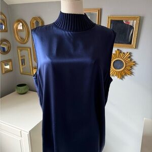 Lafayette 148 New York Midnight Blue Mock Neck Blouse no tag.